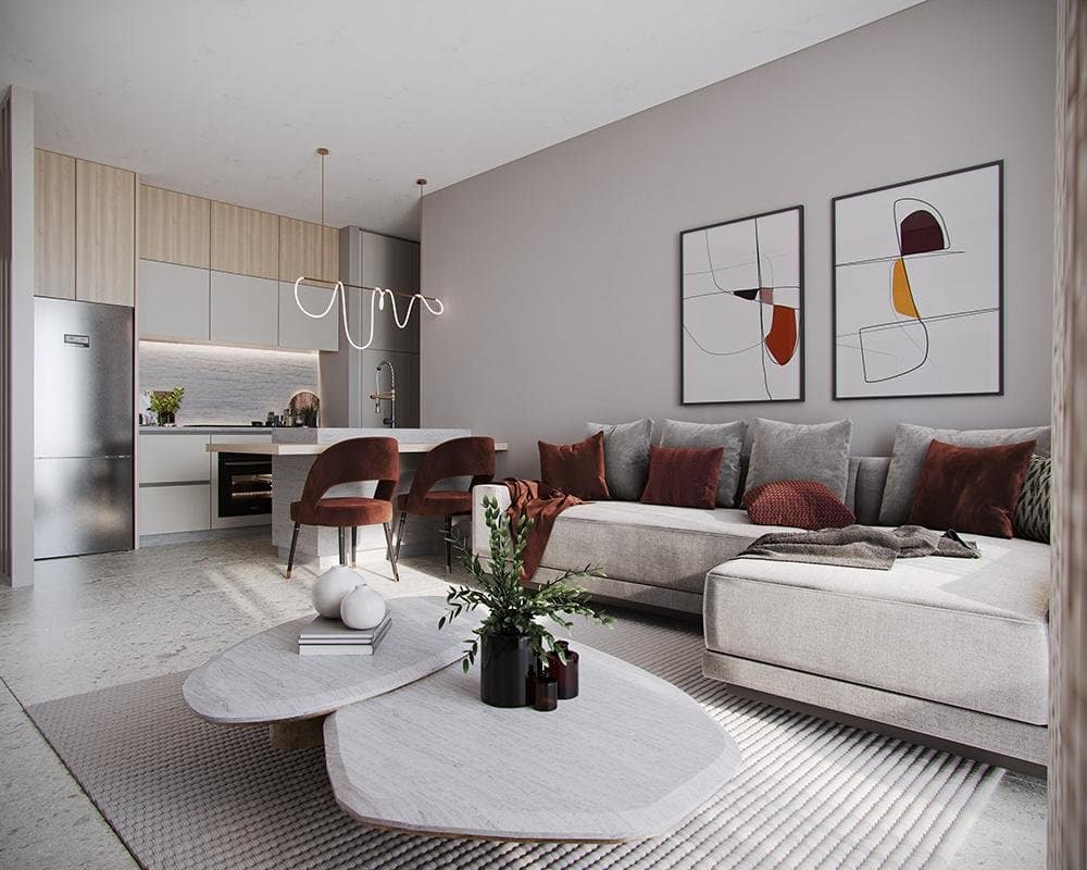 lounge kitchen Luxury brand New 2 Bedroom and 2 Bathroom Seaview Apartment 150m from the Beach