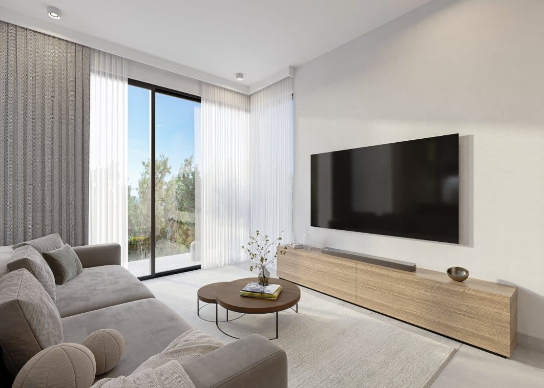 Living room in 2 Bedroom apartment communal with pool in chloraka Living room in 2 Bedroom apartment communal with pool in chloraka